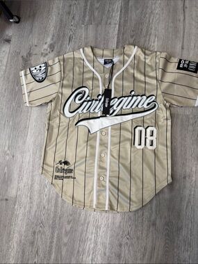 Civil Regime Men's Tan Pinstripe Baseball Jersey Medium NWT